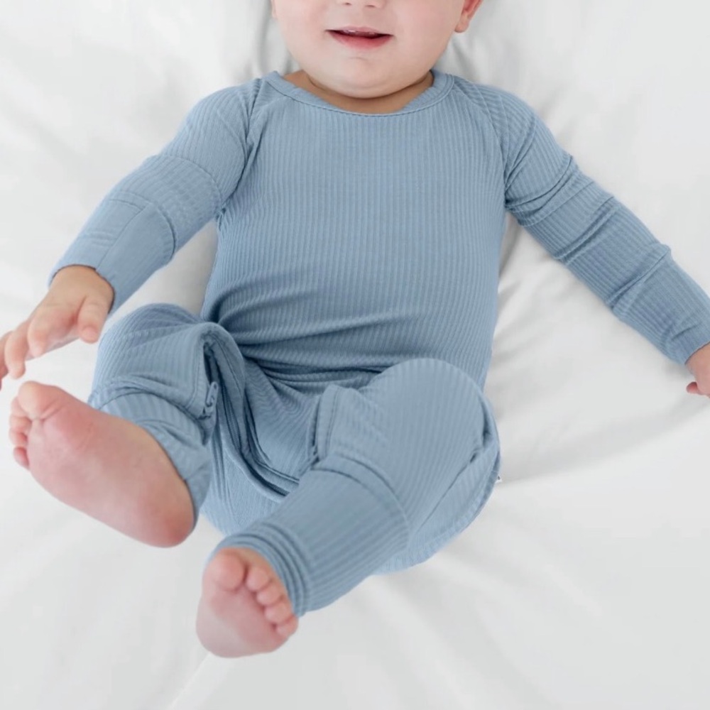 Little Sleepies Fog Ribbed Crescent Zippy Blue Size 12-18
